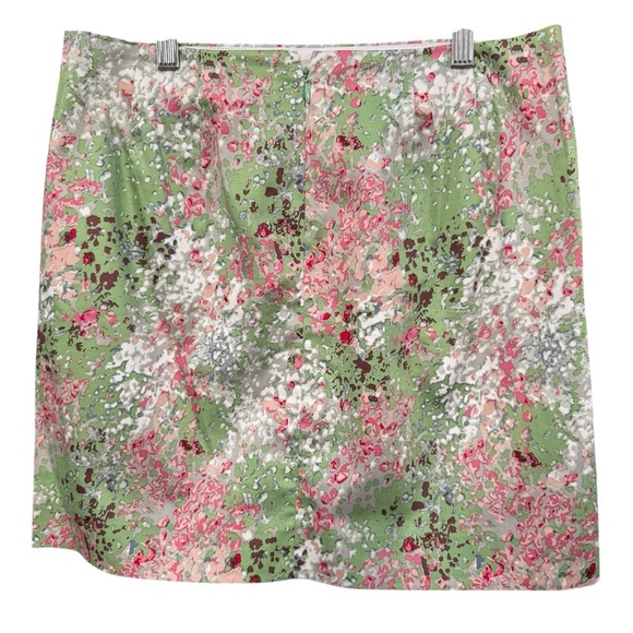 J.Crew Factory Floral Skirt Women’s 2 Green Pink Abstract Print Cotton Lined - Picture 2 of 6